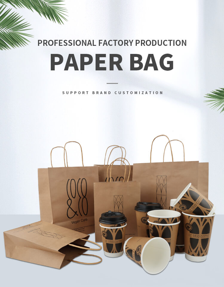 Takeaway Bakery Food Brown Kraft Paper Carrier Bags For Take Out Cafe