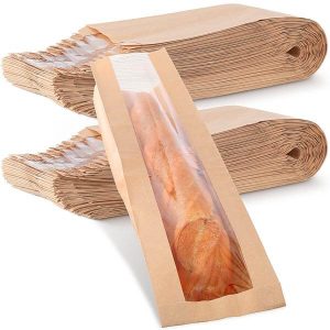 σακούλες ψωμιού καφέ κραφτ σακούλες αποθήκευσης φρατζόλας μακρύ γαλλικό ψωμί μπισκότα χαρτί συσκευασίας τσάντα ψωμιού με παράθυρο 1