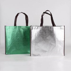 logo personnalisé aluminium laser métallique laminé non tissé shopping holographique tote party gift shopping bag 1