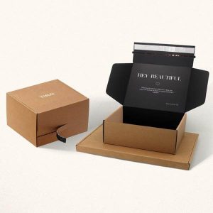 logo personnalisé noir personnalisé marron papier kraft verpackung tear strip zipper corrugated packaging shipping mailer box with logo 1