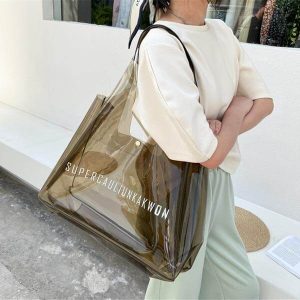 custom logo large plastic transparent jelly candy color pvc grocery gift shopping tote bag 1
