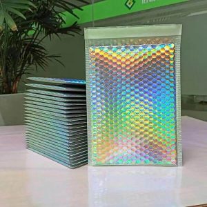 custom logo metallic padded envelope shipping bag 4x8 6x10 iridescent holographic poly bubble mailer wrap wig packaging 1