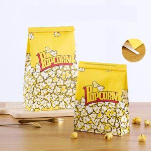 custom logo printed wholesale eco friendly kraft pape stand up popcorn packing bag with tin tie baking microwave bag for popcorn 1