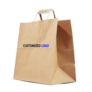 impression personnalisée café à emporter brun poignée plate emballage pour restauration rapide sac en papier kraft sacs de transport pour restaurant 1
