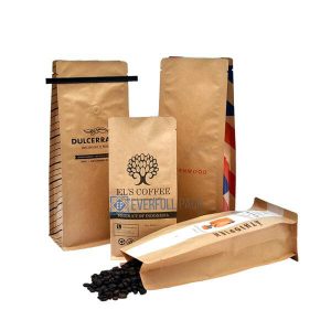 custom printed brown 100g 250g 500g 1kg bottom tea coffee beans doypack packaging paper kraft pouch bags with valve and zipper 1