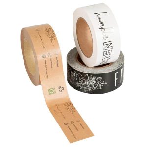 custom printing with logo reinforced brown gummed water activated self adhesive eco kraft paper packing tape jumbo roll 1