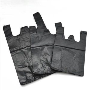 fábrica de venta directa barato personalizado camiseta de embalaje bolsa de transporte de compras bolsa de plástico negro 1
