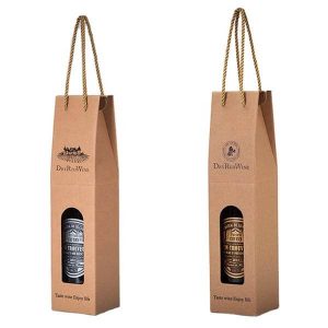 gift christmas wine paper bags packing bags for bottles kraft paper coated paper offset printing factory rubberuality brown 1