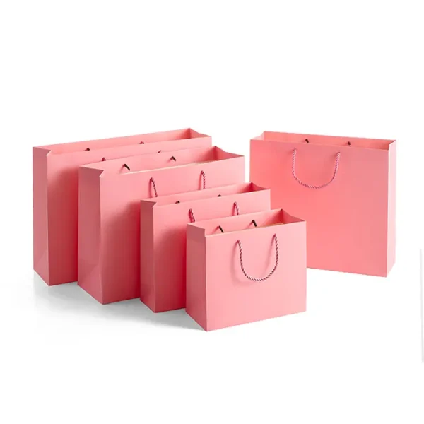 Kraft Paper Bag Custom Printed Recyclable Shopping Clothing Shoes Pink Gift Bags With Your Own Logo - 6