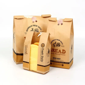 Fabriksproducent Bageri mad trykt brun kraftbrød emballage papirposer med plastvindue