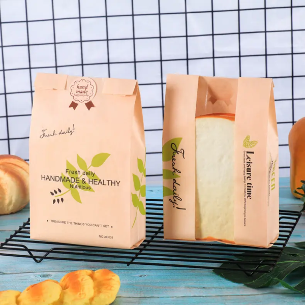 Factory Manufacturer Bakery Food Printed Brown Kraft Bread Packaging Paper Bags With Plastic Window - 1