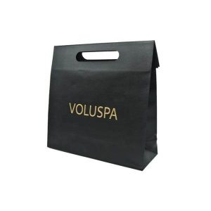 high quality famous brand custom logo printed flat gift packaging black kraft paper bag with handle 1