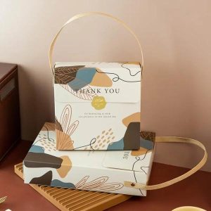 new design wholesale custom gift paper bag with handle ribbon luxury mooncake desert cookie food gift box 2