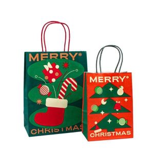 paper material and recyclable,recyclable packing feature christmas gift bag