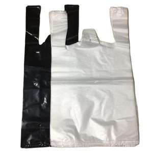 プレーン黒と白の t シャツのビニール袋シングレット バッグ ハンドルとベトナム製の明確な高品質のポリ袋 1