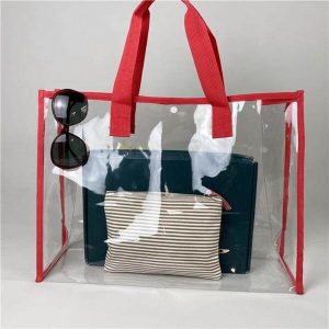 plastic tote shopping bag shoulder transparent pvc clear duffle bag with logo zipper pvc beach hand bag 1