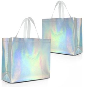 promotional fashion glitter holographic laser iridescent silver gift shopping bag tote non woven bag 2