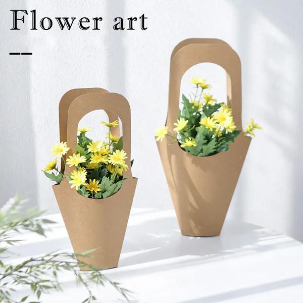 20Pcs Kraft Paper Flower Bouquets Bags with Handle