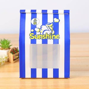 도매 맞춤형 인쇄 크래프트 종이 식품 포장 가방 스탠드 업 내유 주석 넥타이 시네마 팝콘 가방 창 2
