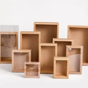 folding window drawer packaging kraft paper gift box for tea dessert cake paper box with full see through pvc lid 1