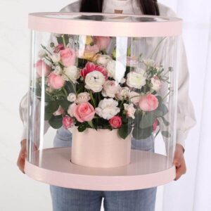 gigantisk rund koreansk blomlåda hink som håller blomsterarrangemang papperslåda pvc transparent fönstergåva blomlåda 1