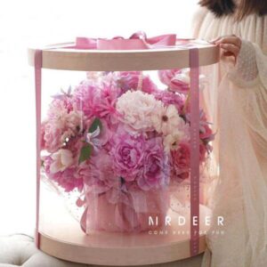 giant round korean flower box bucket holding flower arrangement paper box pvc transparent window gift flower box 2