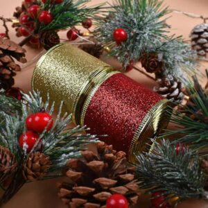 10 ярдов 5cm полиэстер красный блеск riboons золотая лента металлический край рождество проводной ленты для подарочной коробки 1
