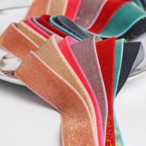 high quality single face shiny metallic glitter velvet ribbon 25mm for wrapping package 1