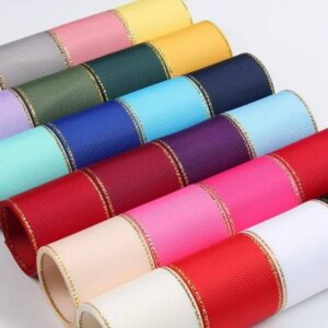 stock wholesale 1inch 25mm colors double face gold wire edged grosgrain ribbon 1