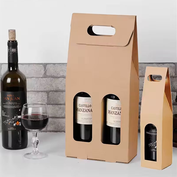 bolsa de vino de papel con asa troquelada y ventana