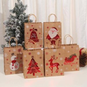 sac de Noël en papier kraft imprimé or sac cadeau avec main sac cadeau décoration de fête sac à main en gros 1