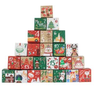 24pcs 1 つのセットの新しい設計クリスマスのアドベント カレンダーのクラフト紙箱はギフト用の箱のパーティーのギフト用の箱の供給を秒読みします 1