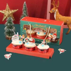 3 つの穴の紙コップのケーキ箱携帯用窓のマフィン箱のクリスマスのカップケーキのケーキ箱 1