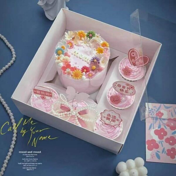 3pcs 9 holes cupcake box white square cake paper with clear lid 1