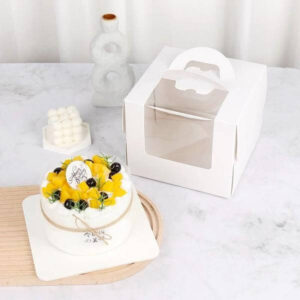 4 6 8 inch window cake box kids birthday wedding home party supply kraft paper white cake box with handle 1