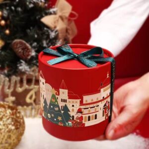 best welcome fashion golden supplier christmas theme eve gift candy round paper basket box with ribbon 1