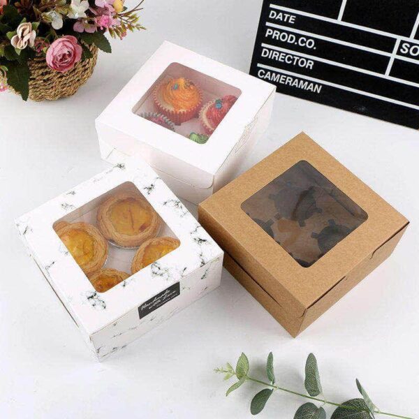 cake box for bakery cake cupcake packaging clear windows paper boxes food custom recycle kraft paper with plastic eco friendly 2