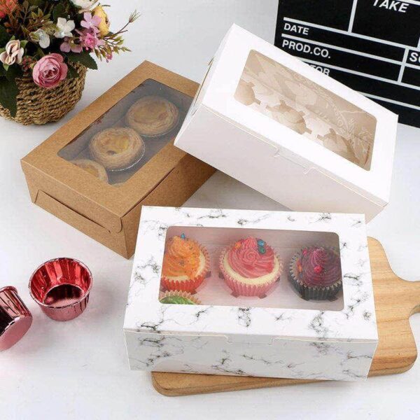 cake box for bakery cake cupcake packaging clear windows paper boxes food custom recycle kraft paper with plastic eco friendly 3