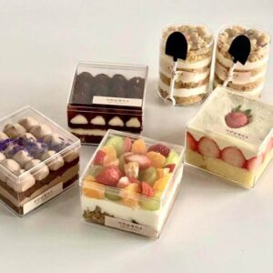 custom logo square clear plastic containers mousse cup tiramisu dessert pudding box cube acrylic cake dessert box for gift 1