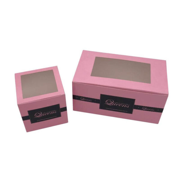 custom recyclable art paper pink bakery cookie cupcakes pastry box packaging with pvc window 3