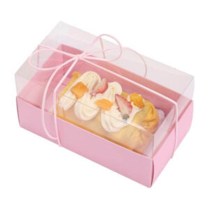 rettangolo personalizzato all'ingrosso trasparente torta crepe rosa swiss roll regalo torta scatola di imballaggio con maniglia portatile 1