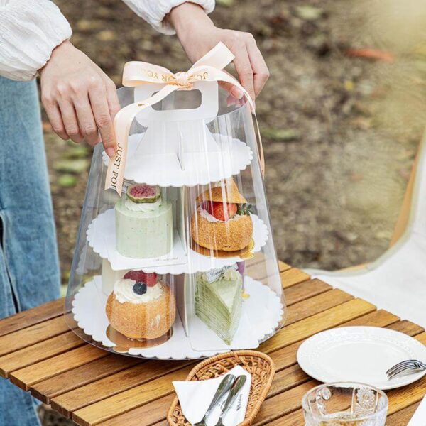 new style transparent cupcake box multilayer dessert packaging box with handle afternoon tea cake box 4