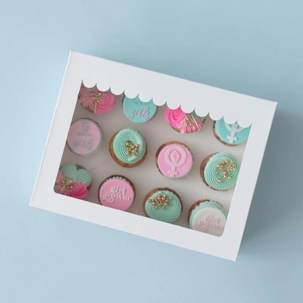 white cardboard cupcake box can accept printing 6 hole cupcake boxes with window 2