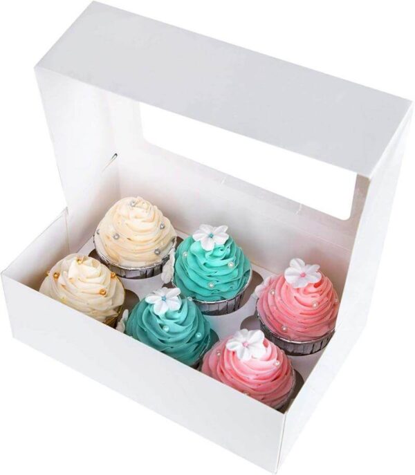 white cupcake box cardboard paper bakery cookies cup cake box with clear window 4