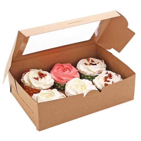 white cupcake box cardboard paper bakery cookies cup cake box with clear window 5