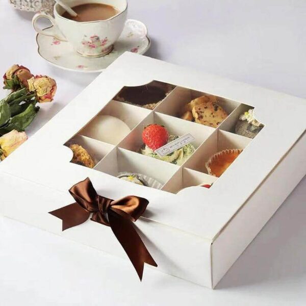 wholesale dessert paper box with 2 4 6 9 dividers cupcake packaging pastry sweets gift cup cake boxes 1