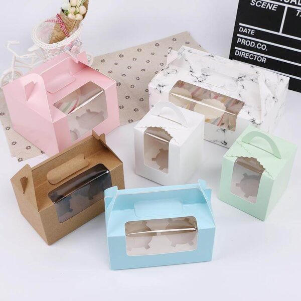 high quality handle paper colour window cupcake boxes 2