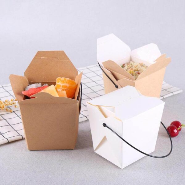 custom printed disposable kraft food disposable paper take away noodle box with handle 1