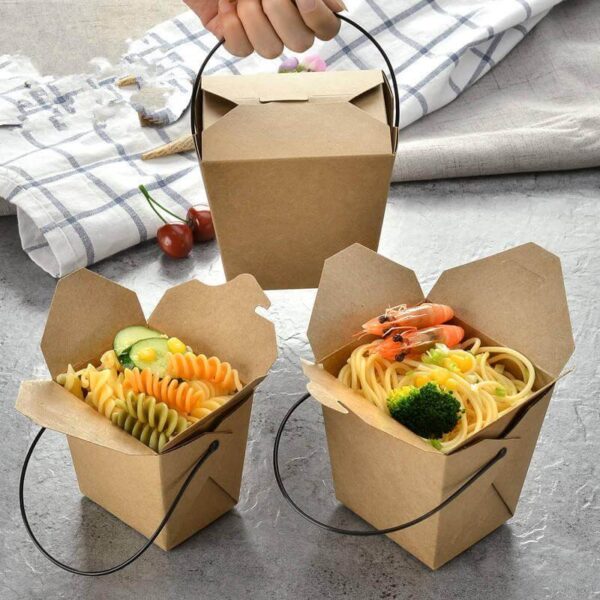 custom printed disposable kraft food disposable paper take away noodle box with handle 2