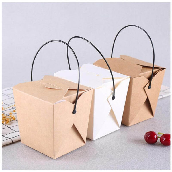 custom printed disposable kraft food disposable paper take away noodle box with handle 3